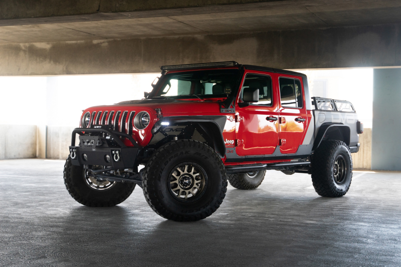 Jeep Gladiator JT Fender Flares - Front - DV8 Offroad - Slim, Micro-texture, Dual Stage Daytime Running Lights - Black - `20-`23